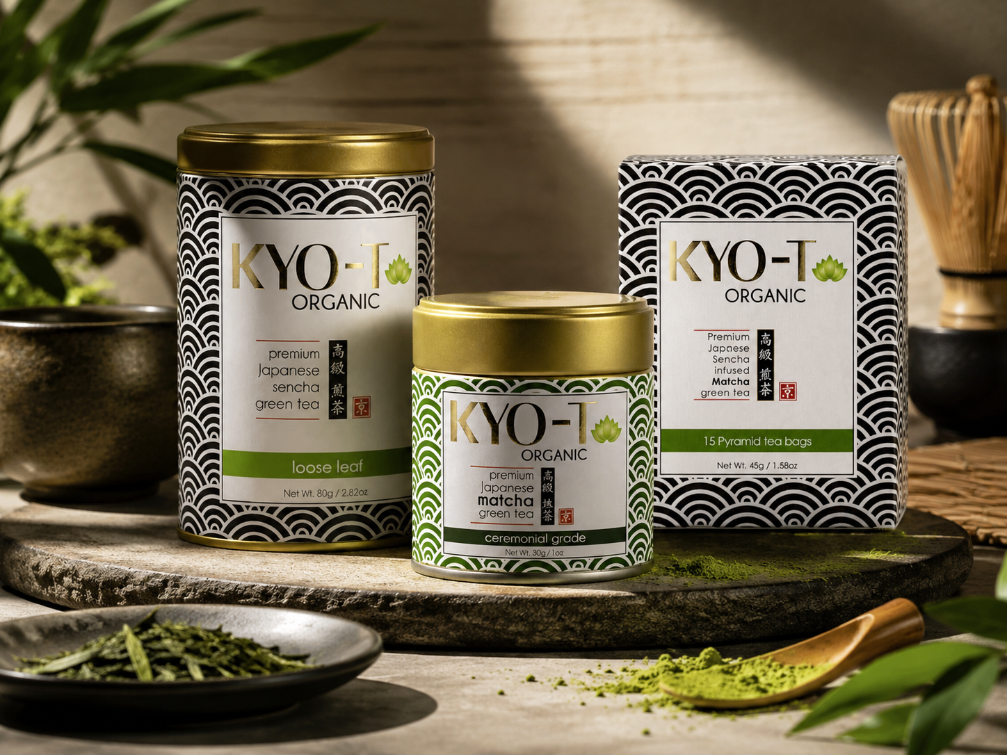 KYO-T Japanese matcha packaging with tin and box presentation